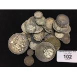 Coins: Silver coins from GII to GV 5¾ oz. Some foreign silver.