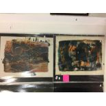 20th cent. French abstract oil on board, orange, green and reds, some scrifetto and wax resist. A