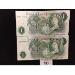 English Banknotes: Errors, fault in printing on a Fforde £1 note faded colour band between the
