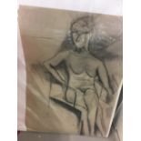 20th cent. French School: Female form, life drawing. Nudes, seated & standing, charcoal & pencil.