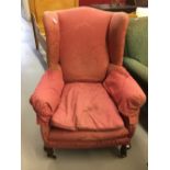 19th cent. Wing back armchair with cabriole front supports.