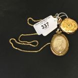 Victorian Jewellery: 9ct. Gold silver backed mourning locket, oval locket with monogram plus