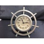 WHITE STAR LINE: 1930s Chromium clock taking the form of a ship's wheel of the type purchased on