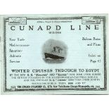 OCEAN LINER: Cunard Line 1913-1914 "Winter Cruises Through to Egypt -Saloon Rates and Plans" soft