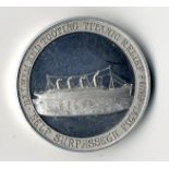 **R.M.S. TITANIC: Survivor's fund medallion in aluminium with finely realised profile of the ship