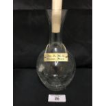 CUNARD: R.M.S. Queen Mary crackle glass carafe with engraved plaque around neck and certificate that