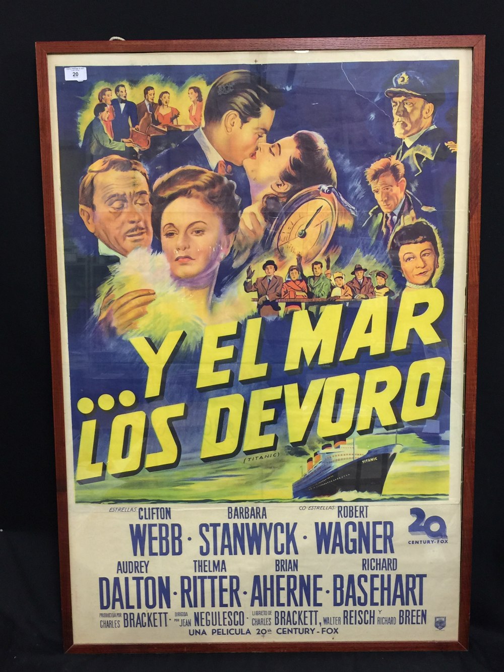 R.M.S. TITANIC: Spanish 1953 film poster for the movie starring Clifton Webb and Barbara Stanwyck.