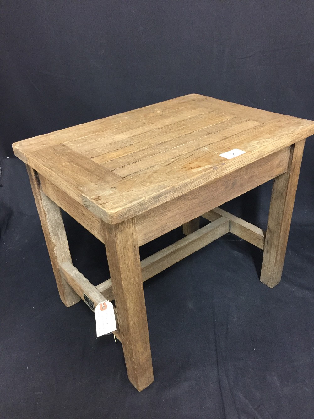 MARITIME: 20th Century teak footstool with small plaque "Made by the Hughes Bolckow Shipbreaking