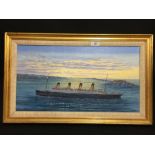 R.M.S. TITANIC: Oil on canvas by Simon Fisher. Titanic entering Cherbourg Harbour 10th April 1912.