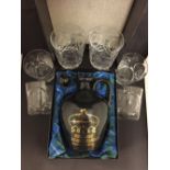 QUEEN ELIZABETH ll: Presentation whisky flagon, boxed, for Highland Malt Scotch Whisky, plus six