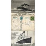 **R.M.S. TITANIC: Postally used postcards of the ill-fated liner, dated April 30th, May 3rd and