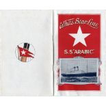 WHITE STAR LINE: Unusual soft cover brochure for the White Star Line S.S. Arabic 17,324 Tons