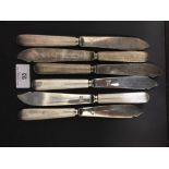 WHITE STAR LINE: Harlequin set of six fish knives with reeded handles.