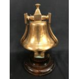 OCEAN LINER/CUNARD: Brass bell on contemporary treen stand, impressed RMS Aquitania May 1914 Feb