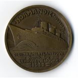 OCEAN LINER: SS Normandie brass medallion commemorating a visit to Rio de Janeiro in 1938. Approx.