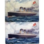 **R.M.S. TITANIC: Pre-maiden voyage Tucks Oilette postcards of the Titanic at sea - a pair.