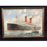 OCEAN LINER/CUNARD: Odin Rosenvinge 1880-1957 colour lithographic agent's poster for the SS Ascania.