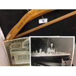 OCEAN LINER: IMM Share Certificate 1917, two Cunard White Star wooden coat hangers. Seventeen