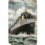 R.M.S. TITANIC: Rare artist drawn pre-sinking colour postcard with pre-maiden voyage postmark