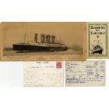**R.M.S. LUSITANIA: Postcards, Lusitania pre and post sinking, examples include "Arriving in New