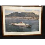 OCEAN LINER: Union Castle agent's print showing the R.M.S. Windsor Castle off Cape Town, South