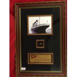 R.M.S. TITANIC MEMORABILIA: Limited edition 100/100 presentation piece containing a fragment of wood