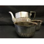 Hallmarked Silver: Tea service, tea for one with teapot, sugar bowl, milk jug. Birmingham 1901, J.