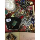 Costume Jewellery: Brooches, earrings, glass and other beads, cufflink's, perfume bottles, gold
