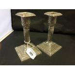 Hallmarked Silver: Candlesticks, Corinthian column, step base (not weighed). Sheffield.