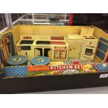 Mid 20th cent. Toys: Tinplate Welcook Brimtoy play kitchen combination set including cooker, fridge,