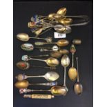 Hallmarked Silver: Collector's spoons from around the UK (18), sugar nips 9ozs, and 5 @ 800 standard