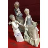 20th cent. Ceramics: Lladro figure no:1278 'Jealousy' girl with lamb and dog 9½ins. (pencil marks to