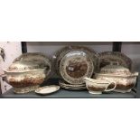 20th cent. Ceramics: Wade, part dinner service, 'Prosperity', tureens x 2, sauce boat and saucer,