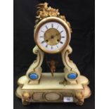 19th cent. French table clock, alabaster body with gilt & blue embellishment, patented escapement,