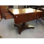 19th cent. Mahogany sofa table. Single drawer single octagonal column on quadruped supports, brass