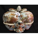 19th cent. Japanese twin pot with figures in relief Meiji period character marks to base in red on 1