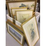 20th cent. Botanical prints and paintings plus decorative prints including Salisbury Cathedral,