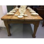 Early 19th cent. Pitch pine 5 plank farmhouse table with 2 inch thick top, square canted supports on