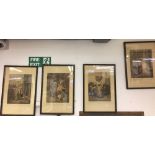 Engravings: Cries of London. Painted by F. Wheatley RA. Plates 3, 4, 9, and 12. Framed and glazed.