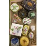 20th cent. Trinket, patch and pill boxes including Minton, Limoges, plus oriental boxes. (10).