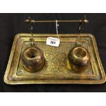 Early 20th cent. Indian Benares Brass Ware: Desk stand inkwell. 9ins. x 6ins.