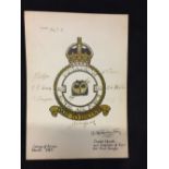 WWII/Autographs: Rare 142 Squadron College of Arms card, signed by King George VI, crew and pilots