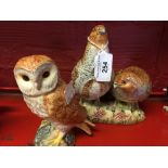 20th cent. Ceramics: Beswick, Partridge (pair) model No. 2064, issued 1966 - 1975. Plus Beswick Owl,