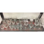 20th cent. Crystal Cut Glassware: Whisky tumblers x 4, stemmed wine glasses x 6, brandy x 3, a glass