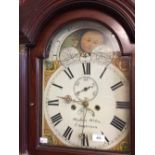 19th cent. Mahogany cased long case clock, moon faced dial, painted second hand and date, Roman