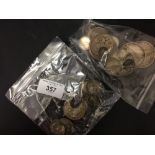 Coins: Full silver crowns, half crowns, florins, shillings, 3d some use, 6½oz and 2½oz of half