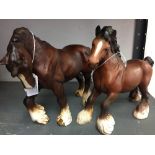 Beswick Horses: Cantering Shire 975 matt brown, Shire Horse 2578 matt brown plus a large action