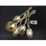 Hallmarked Silver: teaspoons, Albany pattern, London 1914. Francis Stebbings. Plus a sauce ladle,