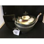 Hallmarked Silver: Teapot, black handle and finial. Birmingham 1924, S. Blanckensee & Son. 16½oz.