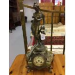 Clocks: Late 19th cent. French mantel clock "Peureuse" signed C.H. Vely, gilt spelter figure of a